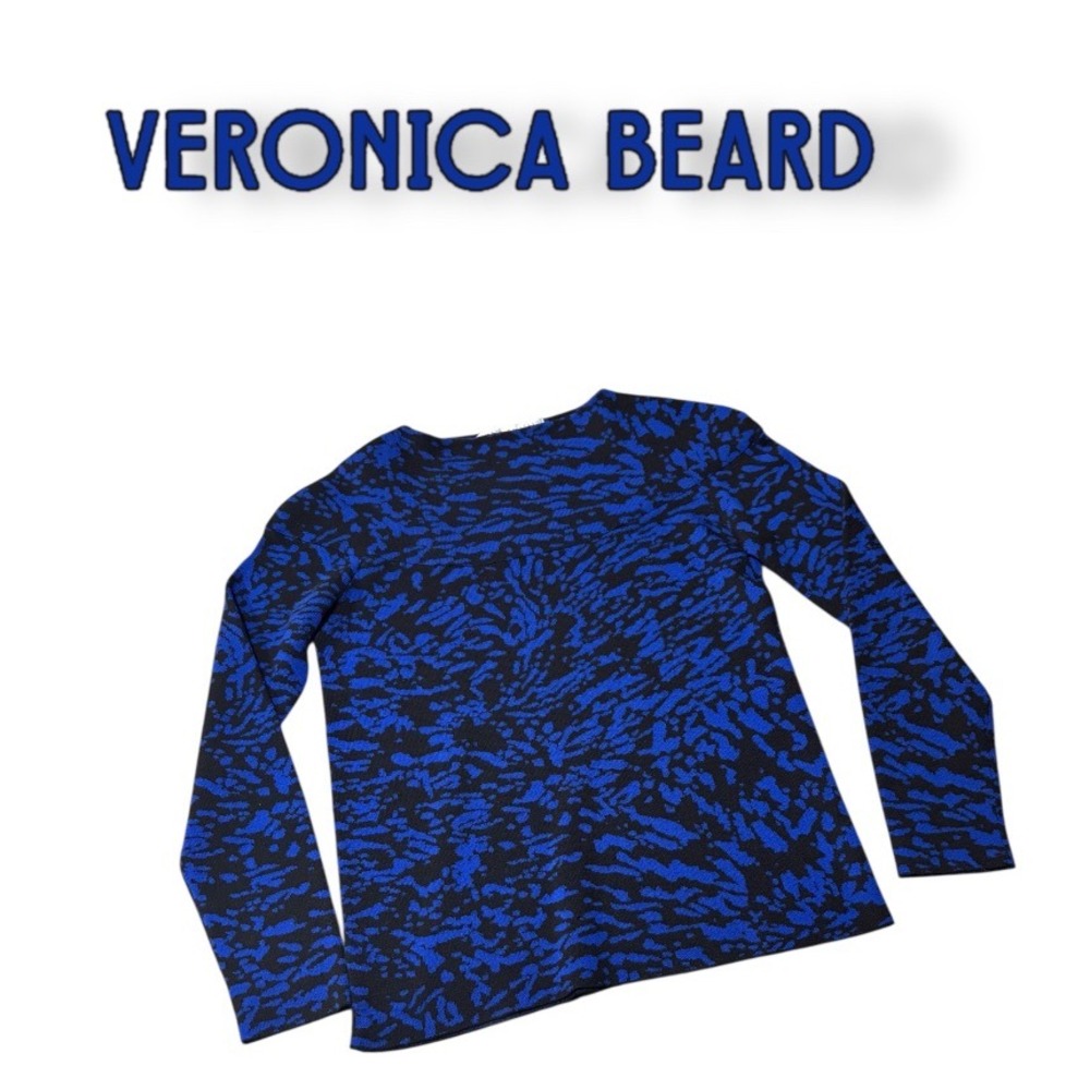 Veronica Beard Women's Blue & Black 100% Wool Long Sleeve Knit Top - Picture 3 of 5